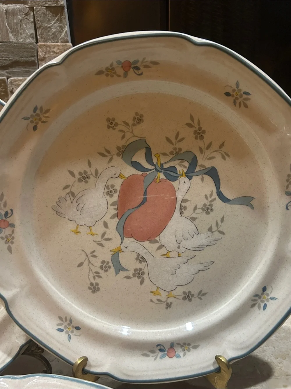 (4) INTERNATIONAL CHINA “Marmalade” Fruit Floral Duck Stoneware Dinner Plates